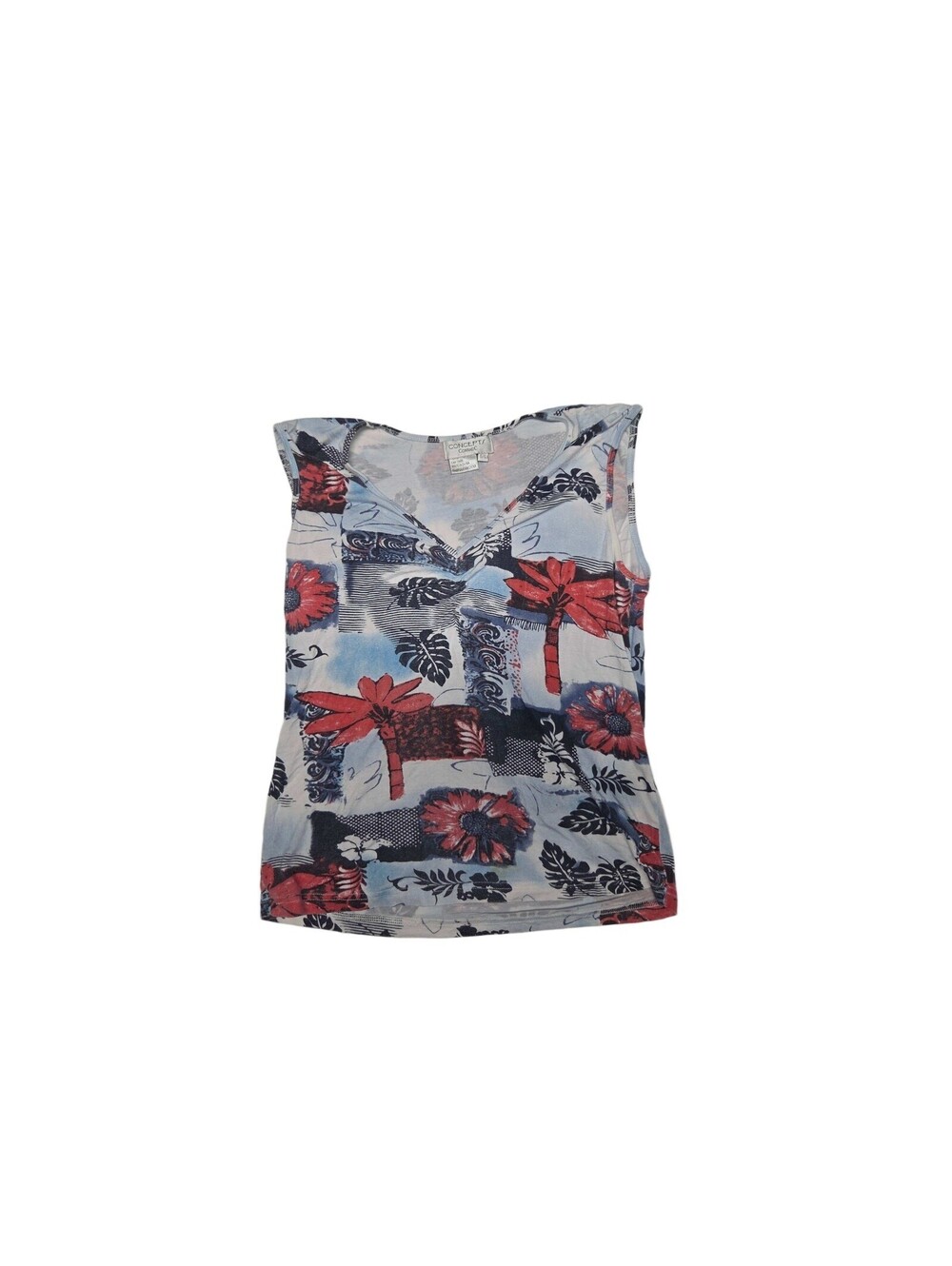 Concepts Conrado Women Blue Red Tropical Floral Patchwork Tank Top Size L
